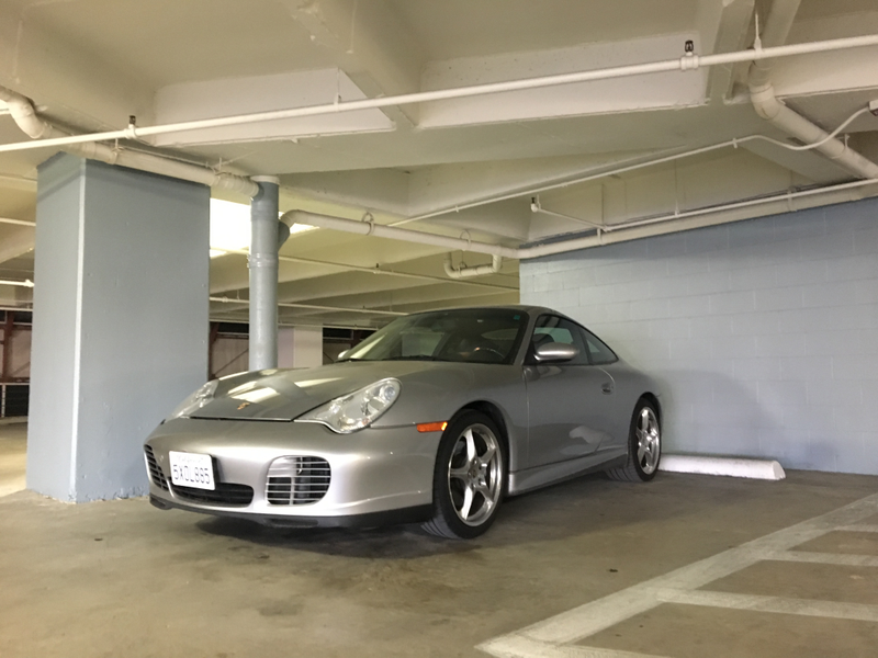 At the office on a floor several up from where I used to park the Miata. I’m now that guy. Frunk is popped here, not mis-alinged (no more drinking coffee on the drive in, goes in a thermos in the frunk to be consumed at my desk)